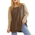 thumbnail image 1 of Eryao Thumb Hole Shirts Women Trendy Color Block Raglan Long Sleeve Pullover Tops 2025 Dressy Casual Lightweight Round Neck Blouses Dupes People Free,Coffee,XXXL, 1 of 5