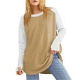 thumbnail image 1 of Eryao Thumb Hole Shirts Women Trendy Color Block Raglan Long Sleeve Pullover Tops 2025 Dressy Casual Lightweight Round Neck Blouses Dupes People Free,Brown,L, 1 of 5