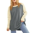 thumbnail image 1 of Eryao Thumb Hole Shirts Women Trendy Color Block Raglan Long Sleeve Pullover Tops 2025 Dressy Casual Lightweight Round Neck Blouses People Free Duped,Dark Gray,L, 1 of 4