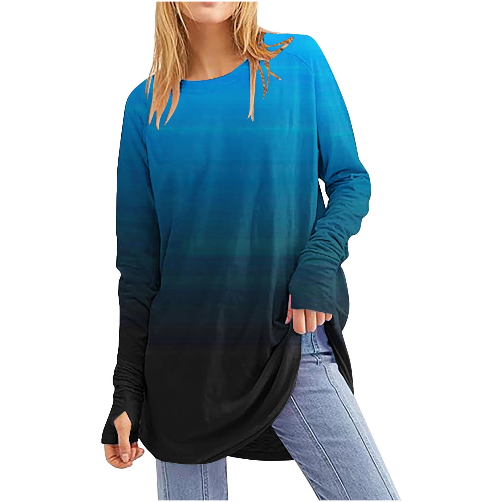 Eryao Womens Thumb Hole Shirts Long Sleeve Striped Fashion Tops