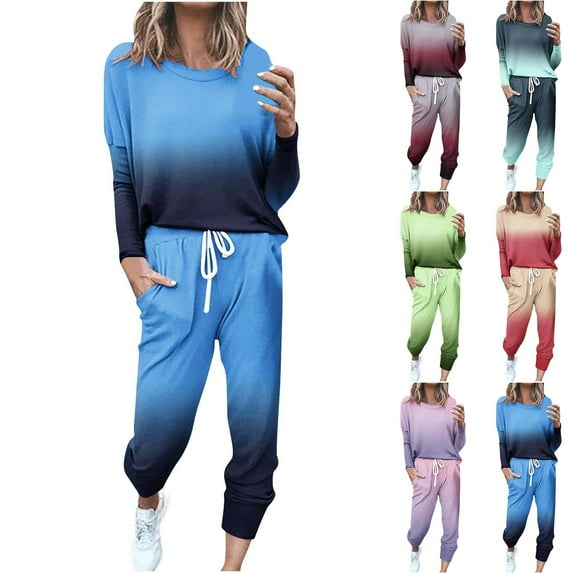 Eryao Tie Dye Two Piece Sets for Women Plus Size Crewneck Long Sleeve Pullover Matching Drawstring Jogger Pants Set Casual Sweatsuits,Hot Pink,XL