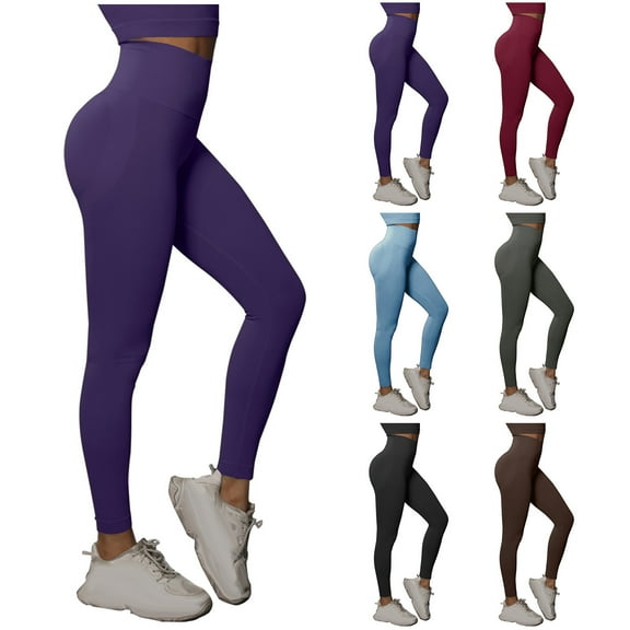 Eryao Tummy Control Butt Lifting Leggings for Women Full Length High Waisted Jogger Pants Breathable Lightweight Workout Tight Pants Brown S