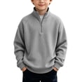 thumbnail image 1 of Eryao Tween Sweatshirts Preppy Waffle Knit Quarter Zip Sweatshirt Fall Winter Stand Collar Long Sleeve Athletic Pullover Tops Back to School Gray,11 Years, 1 of 9