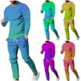 thumbnail image 1 of Eryao Two Piece Sets for Men Dressy Trendy Gradient Color Tracksuits Casual Long Sleeve Round Neck Shirts with Drawstring Jogger Pants Loungewear,Yellow,XXL, 1 of 8
