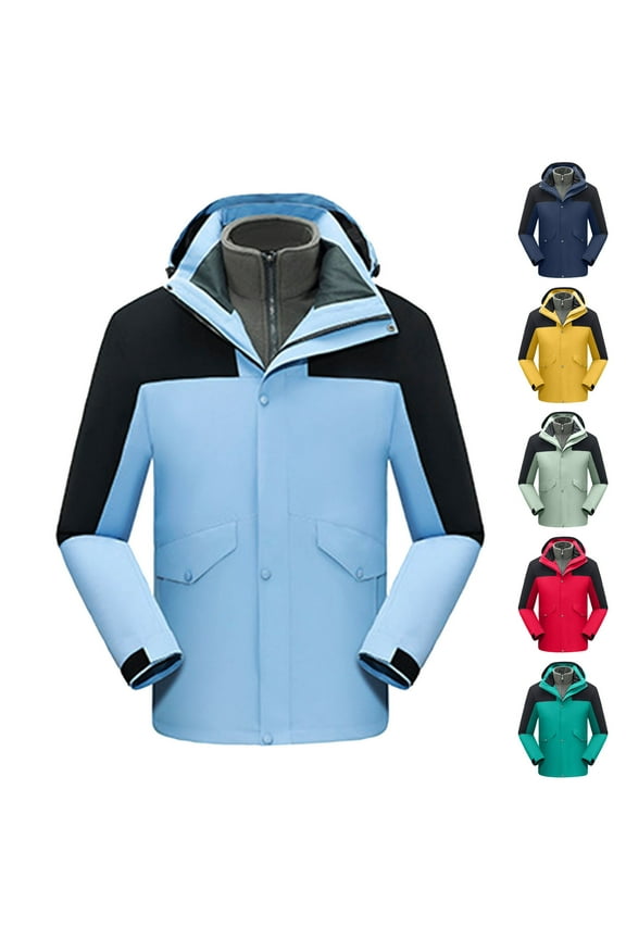 Unisex Waterproof Ski Jacket 3-in-1 Multi Insulated Jacket Softshell Windbreaker Thick Warm Winter Coat with Removable Fleece Inner for Rain Snow Outdoor Hiking,Yellow,L