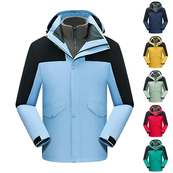 Eryao Unisex Waterproof Ski Jacket 3-in-1 Multi Insulated Jacket Softshell Windbreaker Thick Warm Winter Coat with Removable Fleece Inner for Rain Snow Outdoor Hiking,Yellow,L