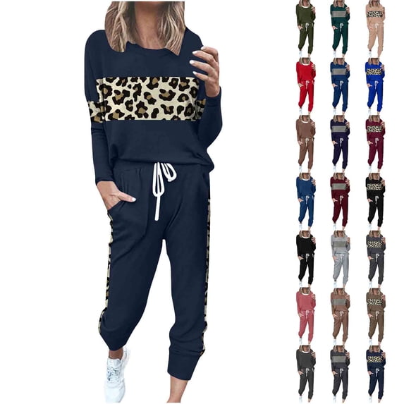 Eryao Vacation Sale 2 Piece Jogger Sets for Women Fall Long Sleeve Round Neck Tops and Drawstring Sweatpants with Pockets Winter Lightweight Outdoor Tracksuits Loungewear,Khaki,XXL