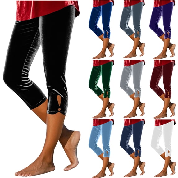 Eryao Velvet Capri Leggings for Women Casual Hollow Out Workout Cropped Yoga Pants Solid Color Fall Winter Knee Length Athletic Capris,Light Blue S