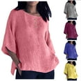 thumbnail image 1 of Eryao Weekly Deals 3/4 Sleeve Cotton Linen Shirts for Women 2025 Summer Lightweight Solid Color Comfy Tops Casual Round Neck Side Slit Blouses,Gray,XXXXXL, 1 of 7
