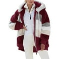thumbnail image 1 of Eryao Winter Coats for Women Sherpa Lined Jackets Casual Full Zip Warm Hooded Fuzzy Fleece Shacket Jacket Fashion Colorblock Plush Jacket with Pockets,Red,5XL, 1 of 1