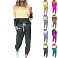 thumbnail image 1 of Eryao Women Plus Size 2 Piece Jogger Outfits Sets Loose Fit Color Block Activewear Lounge Suits Fall Crew Neck Long Sleeve Tops and Drawstring Pants with Pockets,Green,XXXXL, 1 of 6