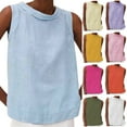 thumbnail image 1 of Eryao Women Sleeveless Linen Top Summer Casual Crewneck Solid Color Tank Loose Lightweight Basic Tunic Vest 2025,White,M, 1 of 7