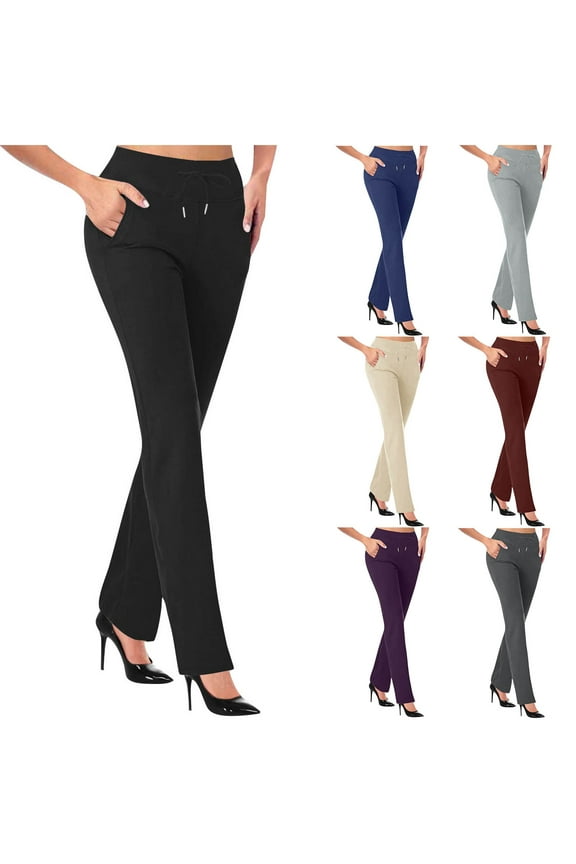Women Straight Leg Work Pants Dressy Casual Solid Drawstring Trousers Stretch Slim Fit Yoga Pant High Waist Slacks with Pockets,Beige XL
