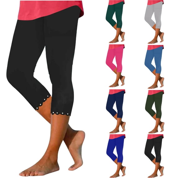 Eryao Women's Capri Leggings Rhinestone Trim High Waisted Yoga Pants Workout Comfy Lightweight Stretchy Workout Joggers Capris,Black L