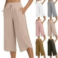 thumbnail image 1 of Eryao Women's Capri Pants Wide Leg Athletic Yoga Capris with Pockets Lightweight Hiking Lounge Drawstring Pants Army Green L, 1 of 9