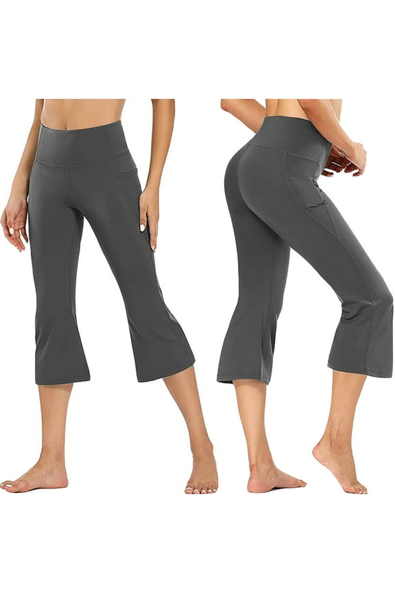 Women's Flare Capri Leggings with Pockets Tummy Control High Waisted Bootcut Yoga Pants Lightweight Loose Workout Lounge Leggings,Dark Gray XXL