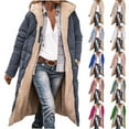 thumbnail image 1 of Eryao Women's Oversized Long Coat Plush Lining Reversible Zipper Puffer Jackets Long Sleeve Hooded Down Outerwear with Pocket 2024 Fall Winter Warm Clothes,Red,XL, 1 of 7