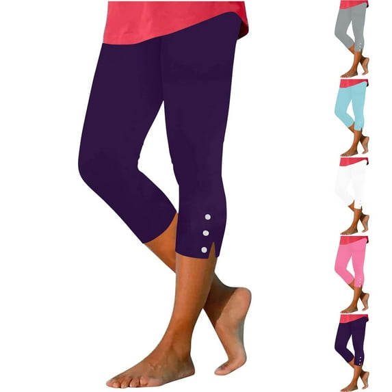 Eryao Women's Plus Size Capris 2025 Summer Button Slit Narrow Leg Leggings Fitness Outdoor Athletic Lounge Joggers,Gray,XXXL
