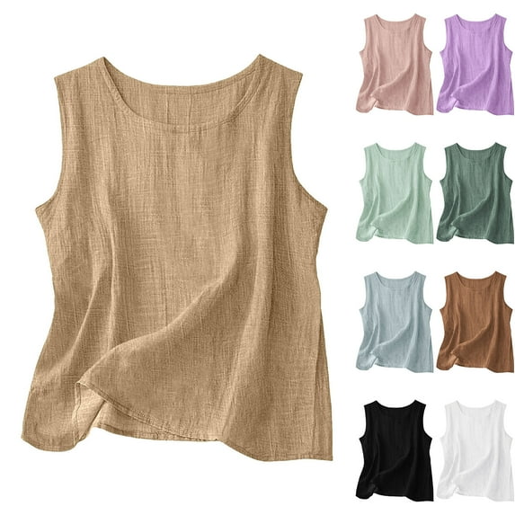 Eryao Women's Plus Size Sleeveless Linen Shirts Casual Lightweight Solid Tank Tops Loose Fit Summer Beach Travel Tanks,Mint Green XXXXXL