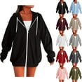 thumbnail image 1 of Eryao Women's Zip Up Hoodie Sweatshirt Casual Long Sleeve Oversized Hoodies with Pocket Solid Color Lightweight Drawstring Sweatshirts,Wine,XL, 1 of 4