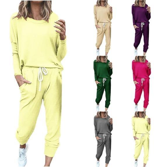 Eryao Womens 2 Piece Sweatsuits Sets Casual Long Sleeve Crewneck Pullover and Drawstring Pants with Pockets 2024 Fall Classic Solid Color Outdoor Jogger Sets,Green,XXL