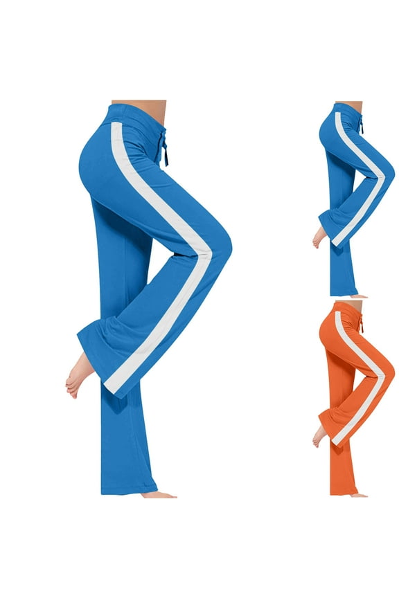 Womens Flare Leggings Casual Hight Waisted Drawstring Jogger Pants with Side Striped Summer Outdoor Yoga Stretchy Trousers,Orange,XL