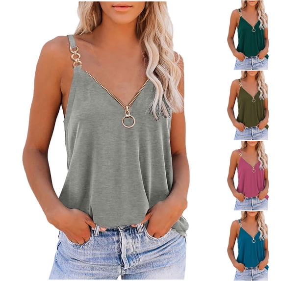 Eryao Womens Half Zip V Neck Tank Tops Summer Sleeveless Solid Color Shirts Casual Loose Going Out Blouses Weekly Sale,Gray,XL