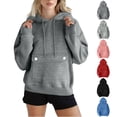 thumbnail image 1 of Eryao Womens Oversized Hoodies Fleece Plain Basic Soft Sweatshirts Y2K Fall Winter Outfits with Button Flap Pocket,Blue,XL, 1 of 9