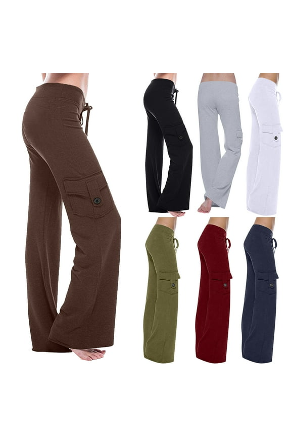 Womens Plus Size Drawstring Elastic Waist Cargo Pants with Pockets Basic Solid Color Yoga Gym Pants Summer Lightweight Workout Trousers,White,L