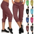 thumbnail image 1 of Eryao Womens Plus Size Jogger Capris with Pockets Elastic Waist Solid Color Pants Lightweight Loose Lounge Yoga Capri Pants Wine XXL, 1 of 9