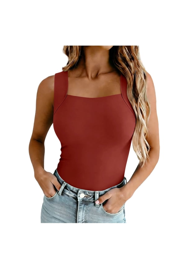 Womens Summer Tank Tops Built In Bra Seamless Wide Strap Sleeveless Top Tummy Control Base Layer Athletic Undershirts 2026 Red,M