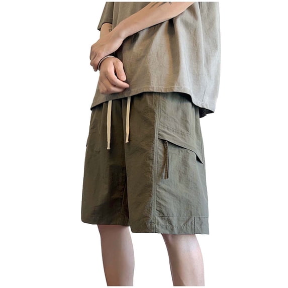 Eryao Workout Cargo Shorts for Men Summer Elastic Waist Drawstring Shorts with Pockets Lightweight Breathable Athletic Short Pants,Green,XXL