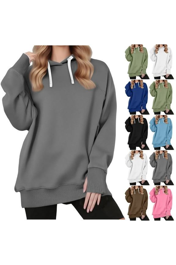 Workout Sweatshirts for Women Oversized Long Sleeve Hoodies with Thumb Holes Casual Lightweight Drawstring Pullover Tops,Purple,L