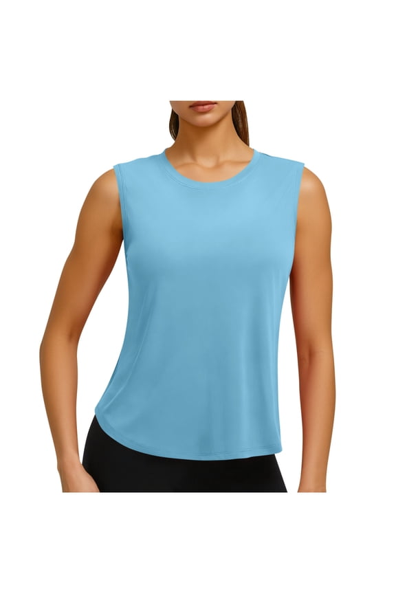Workout Tank Tops for Women Summer Sleeveless Crew Neck T Shirt Quick Dry Lightweight Athletic Running Gym Training Tanks Blue,S