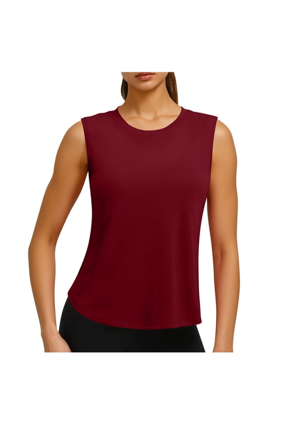 Workout Tank Tops for Women Summer Sleeveless Crew Neck T Shirt Quick Dry Lightweight Athletic Running Gym Training Tanks Wine,M