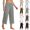 thumbnail image 1 of Eryao Workout Yoga Capris with Pockets for Women Crossover High Waist Loose Wide Leg Cropped Trousers Lightweight Flowy Capri Pants,Navy S, 1 of 10