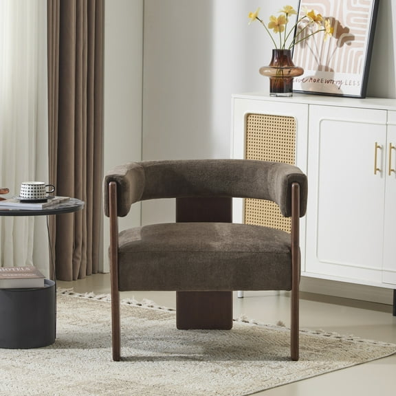 Eryndor Modern Velvet Upholstered Accent Arm Chair, Solid Wood Frame, Brown + Walnut