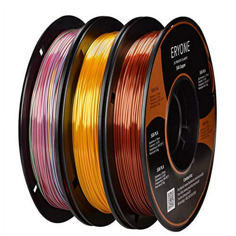 Eryone Silk PLA Filament Bundle, 1.75mm, 1.1 LBS/Spool, 3 Spools Pack,  Dimensional Accuracy +/- 0.05 mm, 1.5kg (3.3LBS) / Pack  (Gold/Rainbow/Copper) ? 