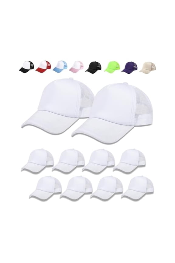 10 Pack Sublimation Blank Baseball Cap Adjustable Hat Polyester Mesh Trucker Hats for Men and Women