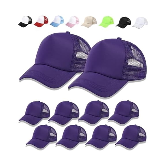 Eryueer 10 Pack Sublimation Blank Baseball Cap Adjustable Hat Polyester Mesh Trucker Hats for Men and Women
