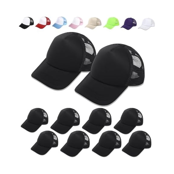 Eryueer 10 Pack Sublimation Blank Baseball Cap Adjustable Hat Polyester Mesh Trucker Hats for Men and Women