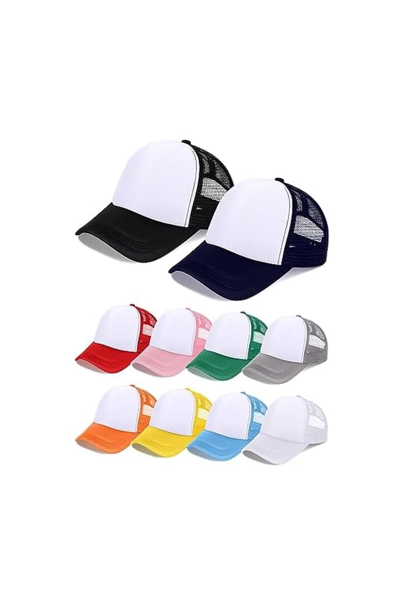 10 Pcs Sublimation Blank Trucker Hats Bulk Mesh Baseball Cap Polyester Mesh Trucker Hat for Men and Women