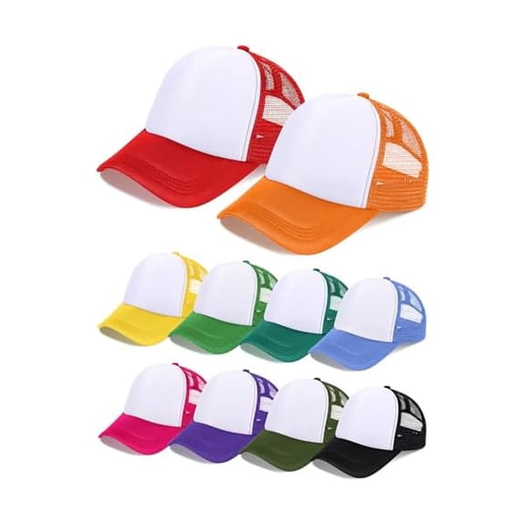 Eryueer 10 Pcs Sublimation Blank Trucker Hats Bulk Mesh Baseball Cap Polyester Mesh Trucker Hat for Men and Women