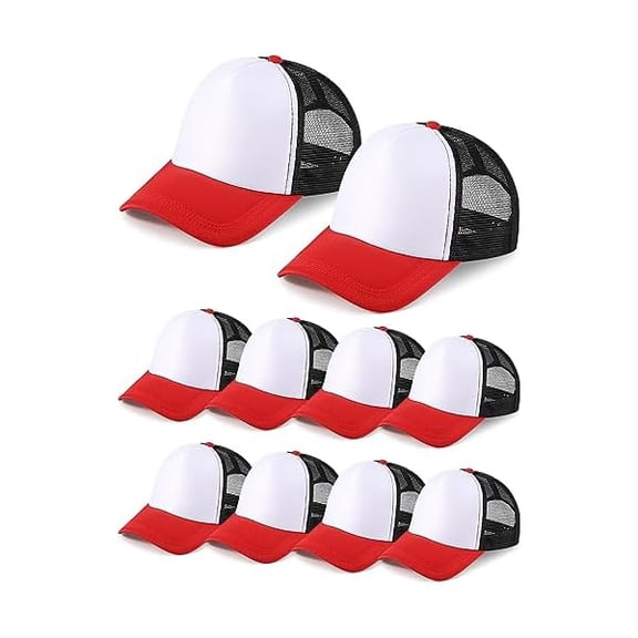 Eryueer 10 Pcs Sublimation Blank Trucker Hats Bulk Mesh Baseball Cap Polyester Mesh Trucker Hat for Men and Women