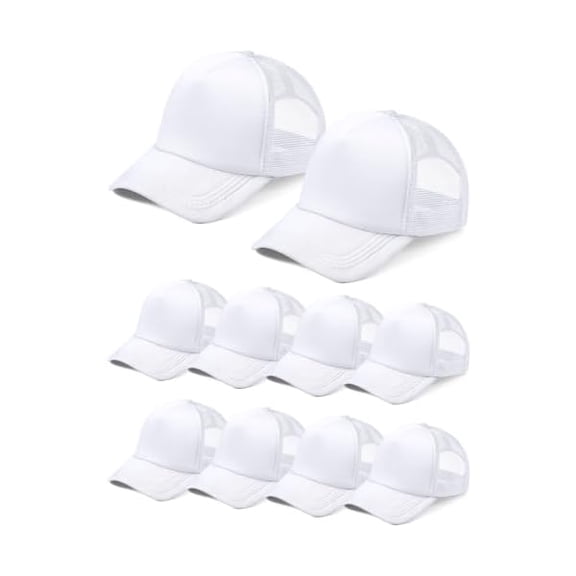 Eryueer 10 Pcs Sublimation Blank Trucker Hats Bulk Mesh Baseball Cap Polyester Mesh Trucker Hat for Men and Women