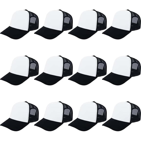 Eryueer 12 Pcs Sublimation Trucker Hats Blank Mesh Baseball Cap Polyester Bulk Mesh Trucker Hat for Men and Women