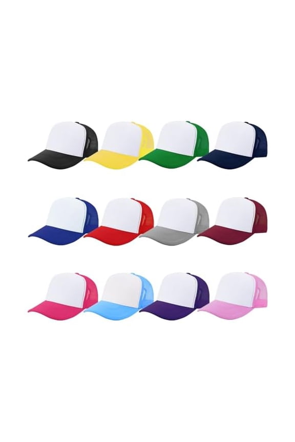 12 Pcs Sublimation Trucker Hats Blank Mesh Baseball Cap Polyester Bulk Mesh Trucker Hat for Men and Women