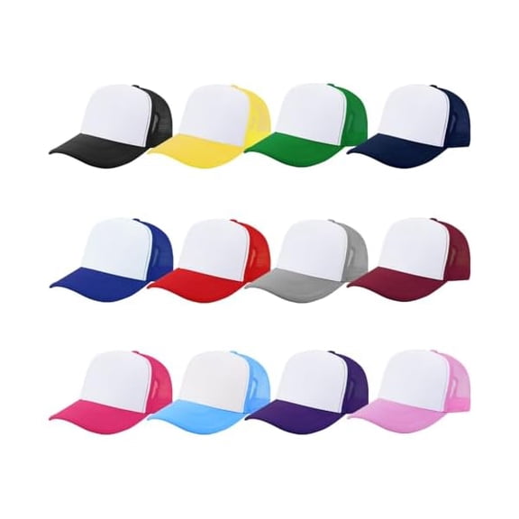 Eryueer 12 Pcs Sublimation Trucker Hats Blank Mesh Baseball Cap Polyester Bulk Mesh Trucker Hat for Men and Women