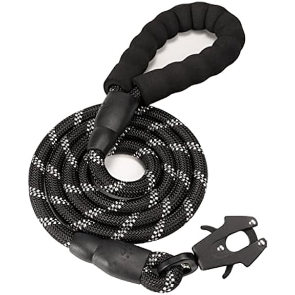 Eryueer 2/4/5/6FT Dog Leash, Heavy Duty Rope Leashes, Reflective Nylon Pet Lead with Aluminum Quick Release/Locking Tactical Frog Clip for Small Medium and Large Dogs, Black, 1/2 inch