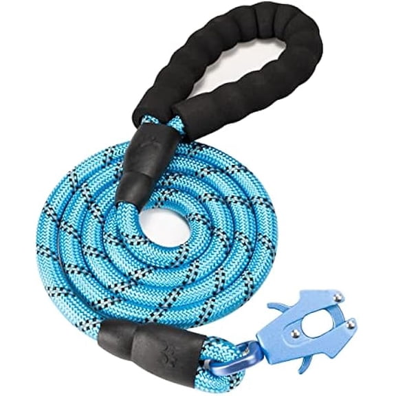 Eryueer 2/4/5/6FT Dog Leash, Heavy Duty Rope Leashes, Reflective Nylon Pet Lead with Aluminum Quick Release/Locking Tactical Frog Clip for Small Medium and Large Dogs, Blue, 1/2 inch